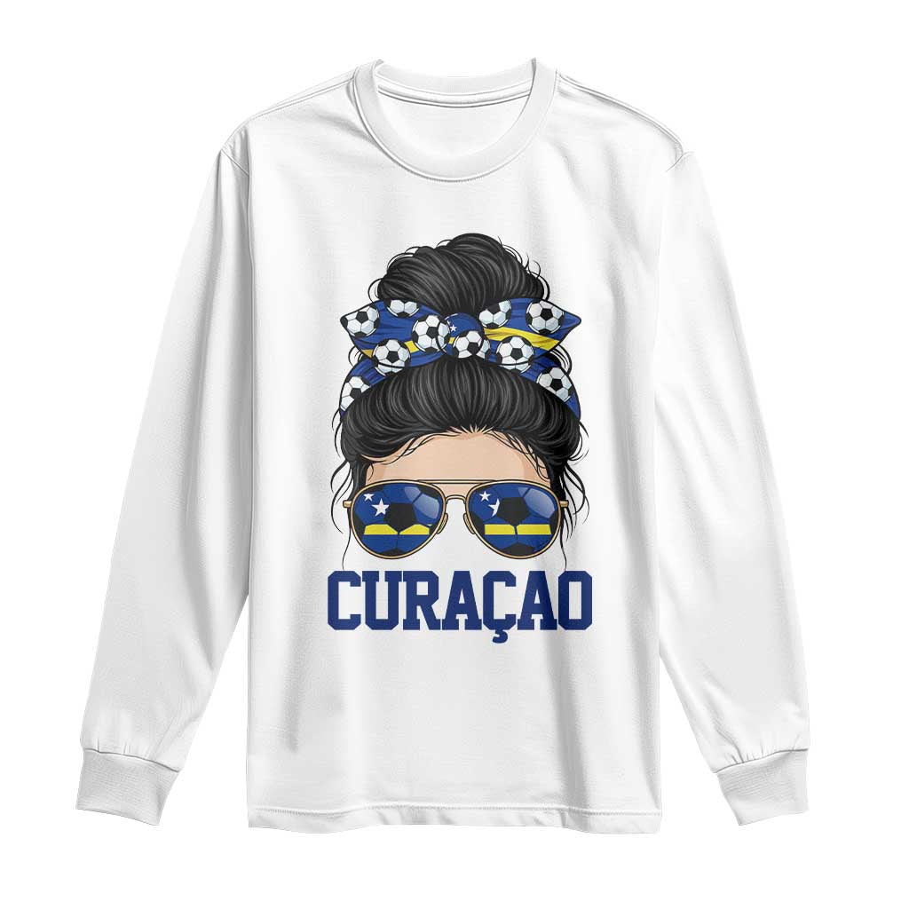 Curacao Soccer Messy Bun Girl Long Sleeve Shirt Proud Curacaoan Heritage Gift TS12 White Print Your Wear