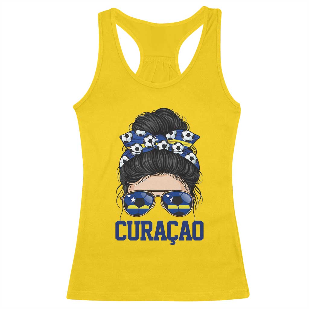 Curacao Soccer Messy Bun Girl Racerback Tank Top Proud Curacaoan Heritage Gift