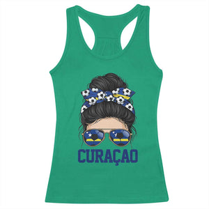 Curacao Soccer Messy Bun Girl Racerback Tank Top Proud Curacaoan Heritage Gift
