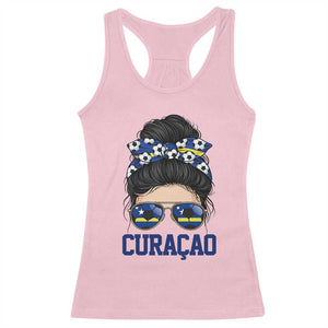Curacao Soccer Messy Bun Girl Racerback Tank Top Proud Curacaoan Heritage Gift