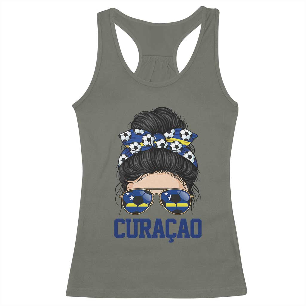 Curacao Soccer Messy Bun Girl Racerback Tank Top Proud Curacaoan Heritage Gift