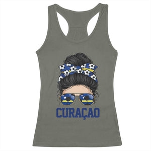 Curacao Soccer Messy Bun Girl Racerback Tank Top Proud Curacaoan Heritage Gift
