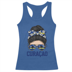 Curacao Soccer Messy Bun Girl Racerback Tank Top Proud Curacaoan Heritage Gift