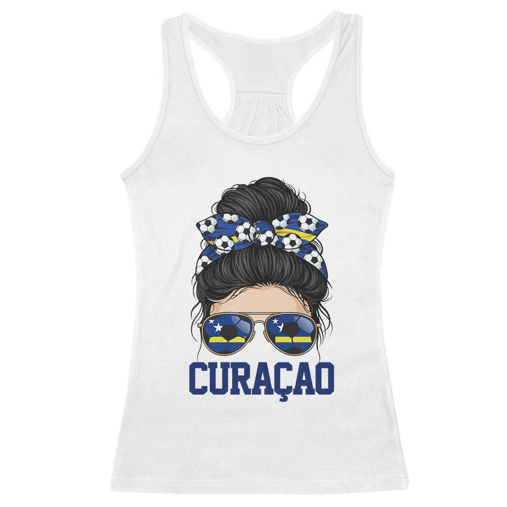 Curacao Soccer Messy Bun Girl Racerback Tank Top Proud Curacaoan Heritage Gift