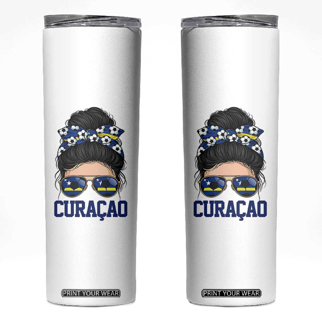 Curacao Soccer Messy Bun Girl Skinny Tumbler Proud Curacaoan Heritage Gift