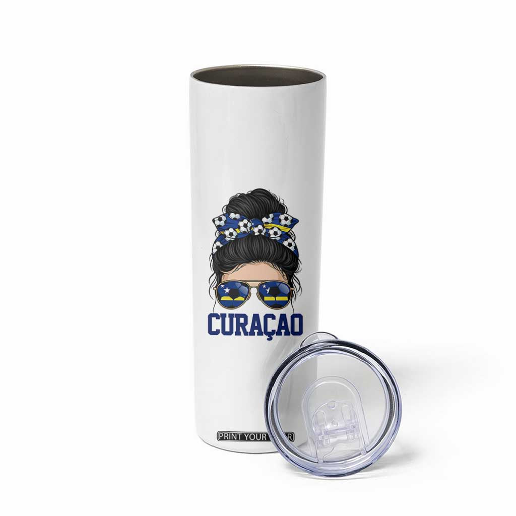 Curacao Soccer Messy Bun Girl Skinny Tumbler Proud Curacaoan Heritage Gift