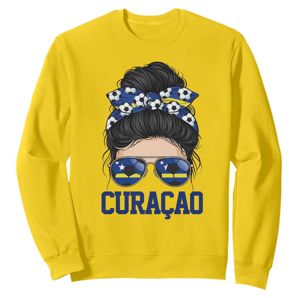 Curacao Soccer Messy Bun Girl Sweatshirt Proud Curacaoan Heritage Gift