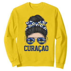 Curacao Soccer Messy Bun Girl Sweatshirt Proud Curacaoan Heritage Gift