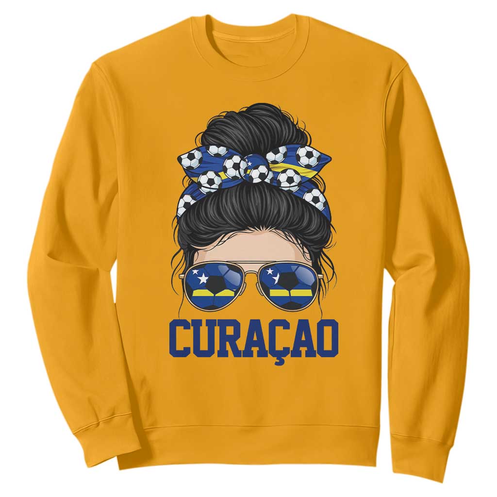 Curacao Soccer Messy Bun Girl Sweatshirt Proud Curacaoan Heritage Gift