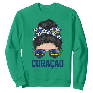 Curacao Soccer Messy Bun Girl Sweatshirt Proud Curacaoan Heritage Gift