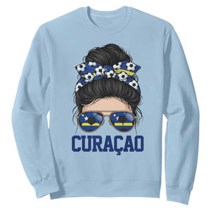 Curacao Soccer Messy Bun Girl Sweatshirt Proud Curacaoan Heritage Gift