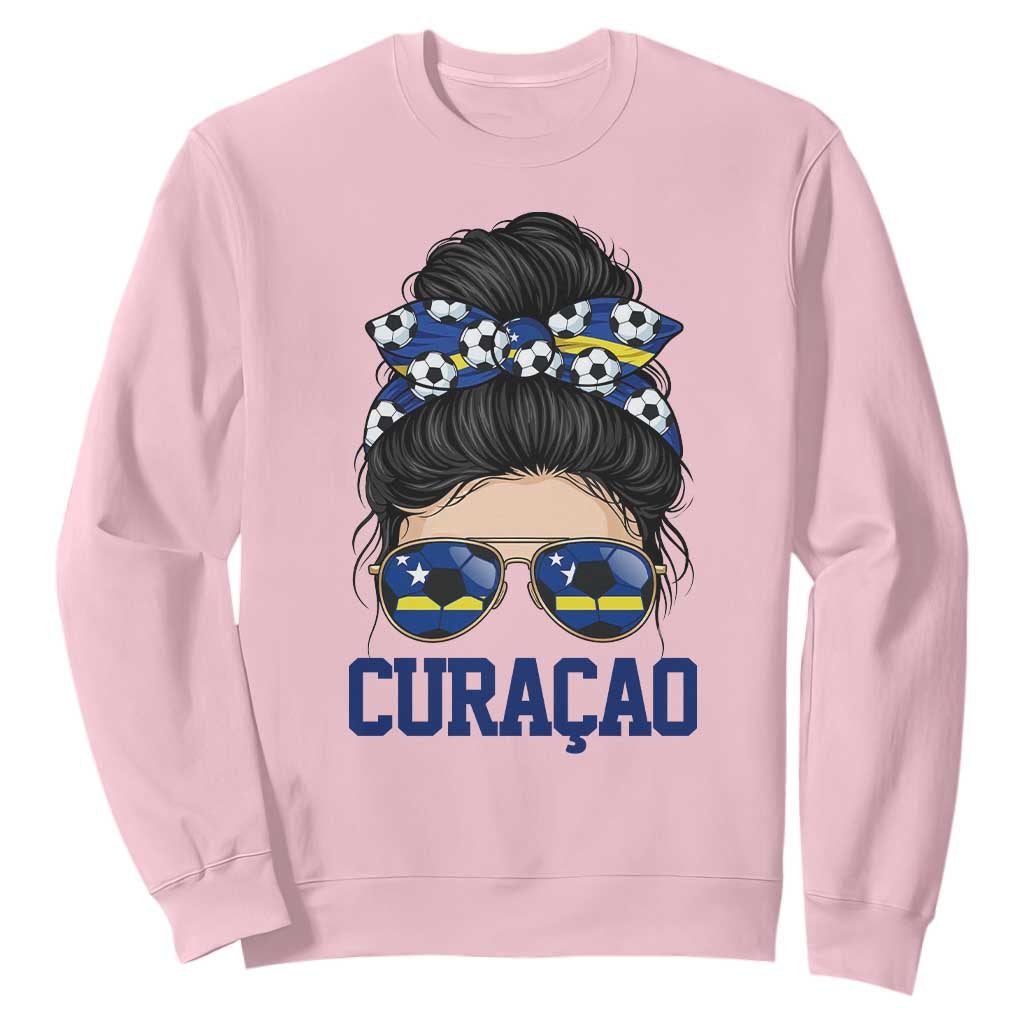Curacao Soccer Messy Bun Girl Sweatshirt Proud Curacaoan Heritage Gift