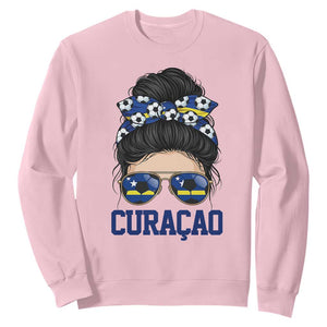 Curacao Soccer Messy Bun Girl Sweatshirt Proud Curacaoan Heritage Gift