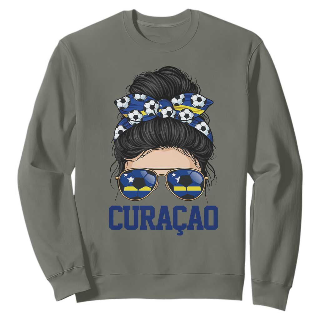Curacao Soccer Messy Bun Girl Sweatshirt Proud Curacaoan Heritage Gift