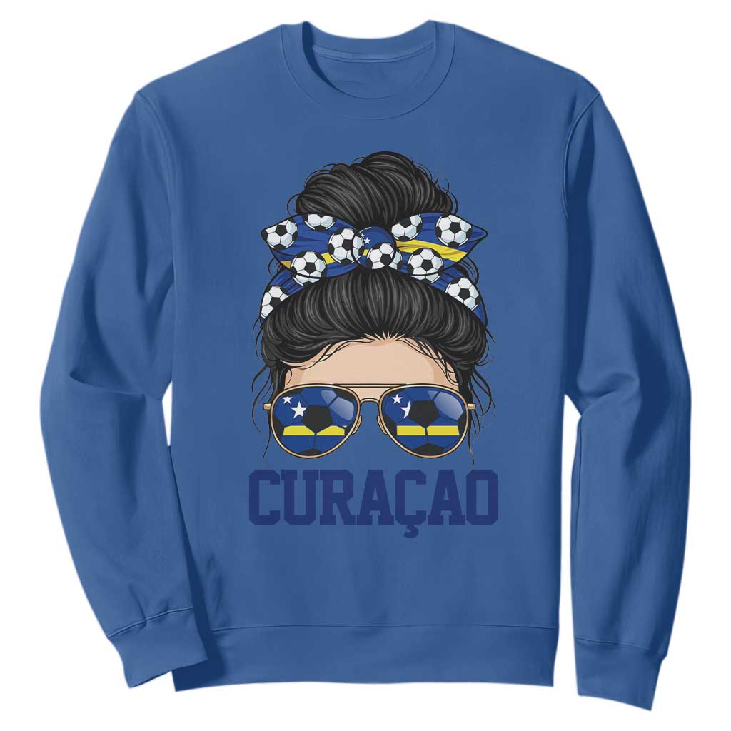 Curacao Soccer Messy Bun Girl Sweatshirt Proud Curacaoan Heritage Gift
