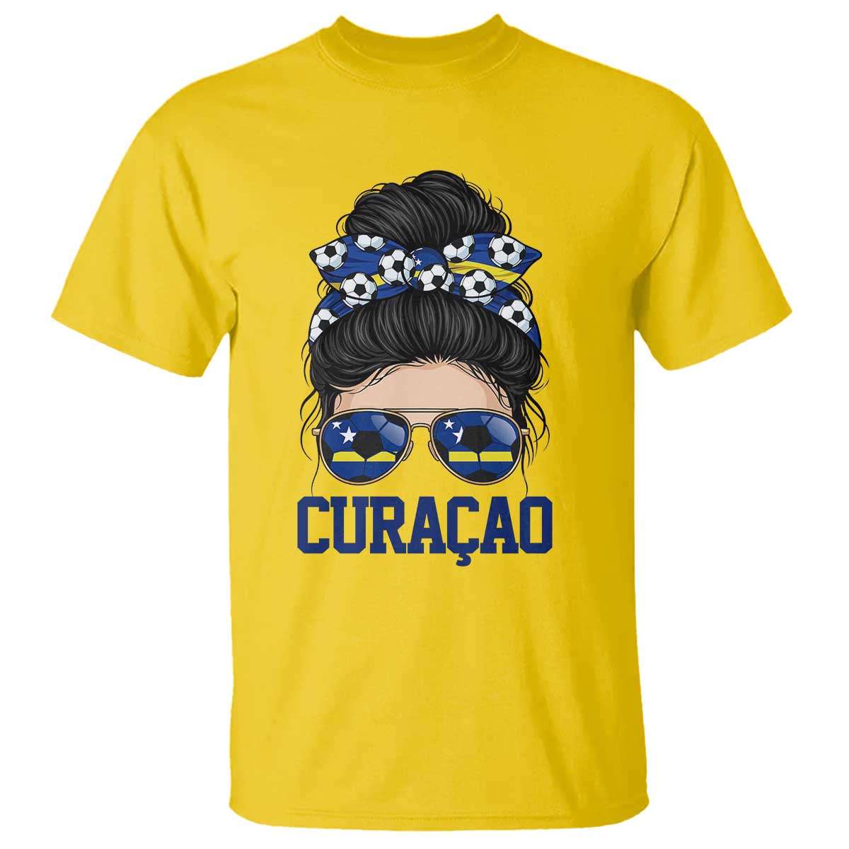 Curacao Soccer Messy Bun Girl T Shirt Proud Curacaoan Heritage Gift
