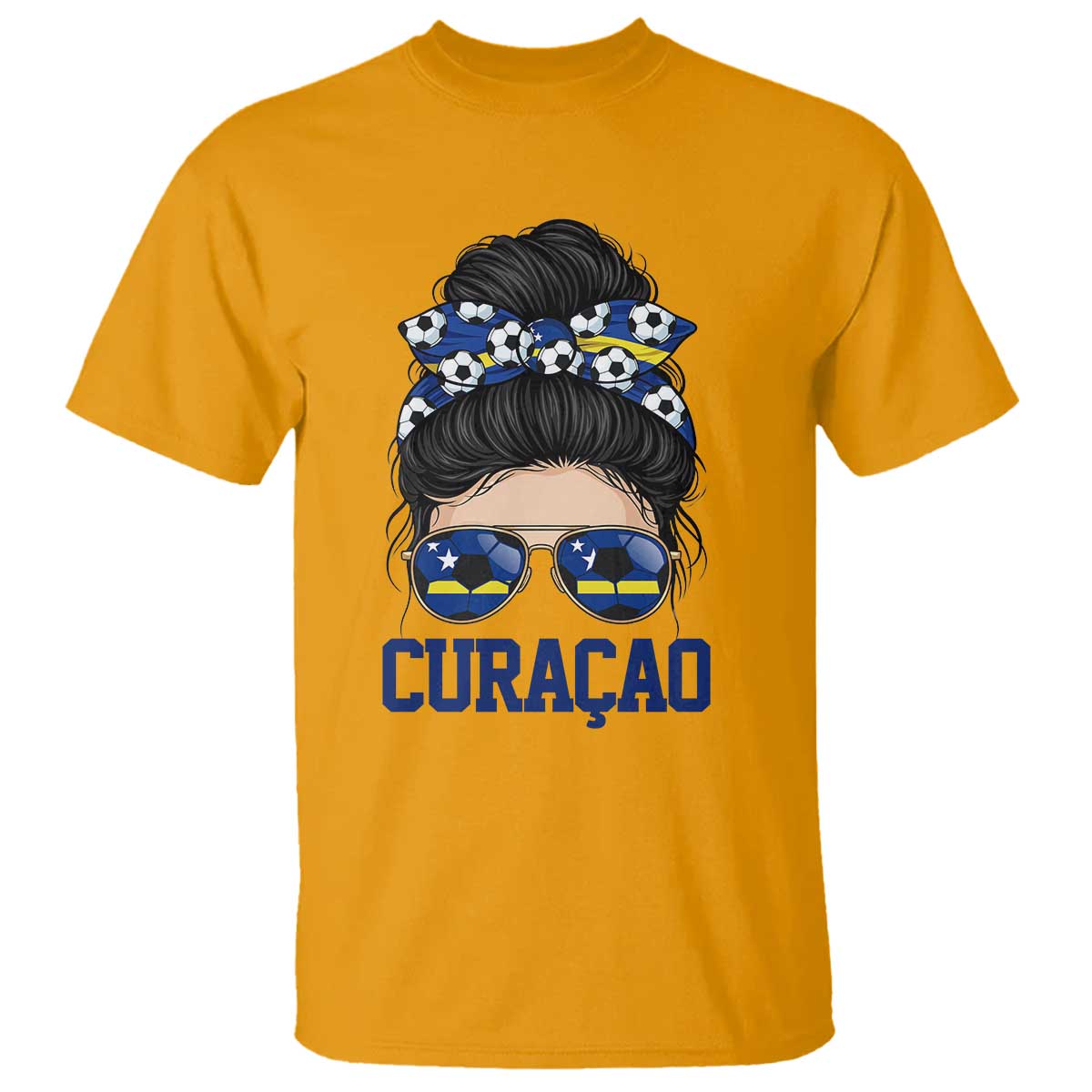 Curacao Soccer Messy Bun Girl T Shirt Proud Curacaoan Heritage Gift