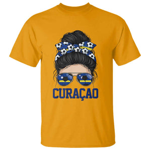Curacao Soccer Messy Bun Girl T Shirt Proud Curacaoan Heritage Gift