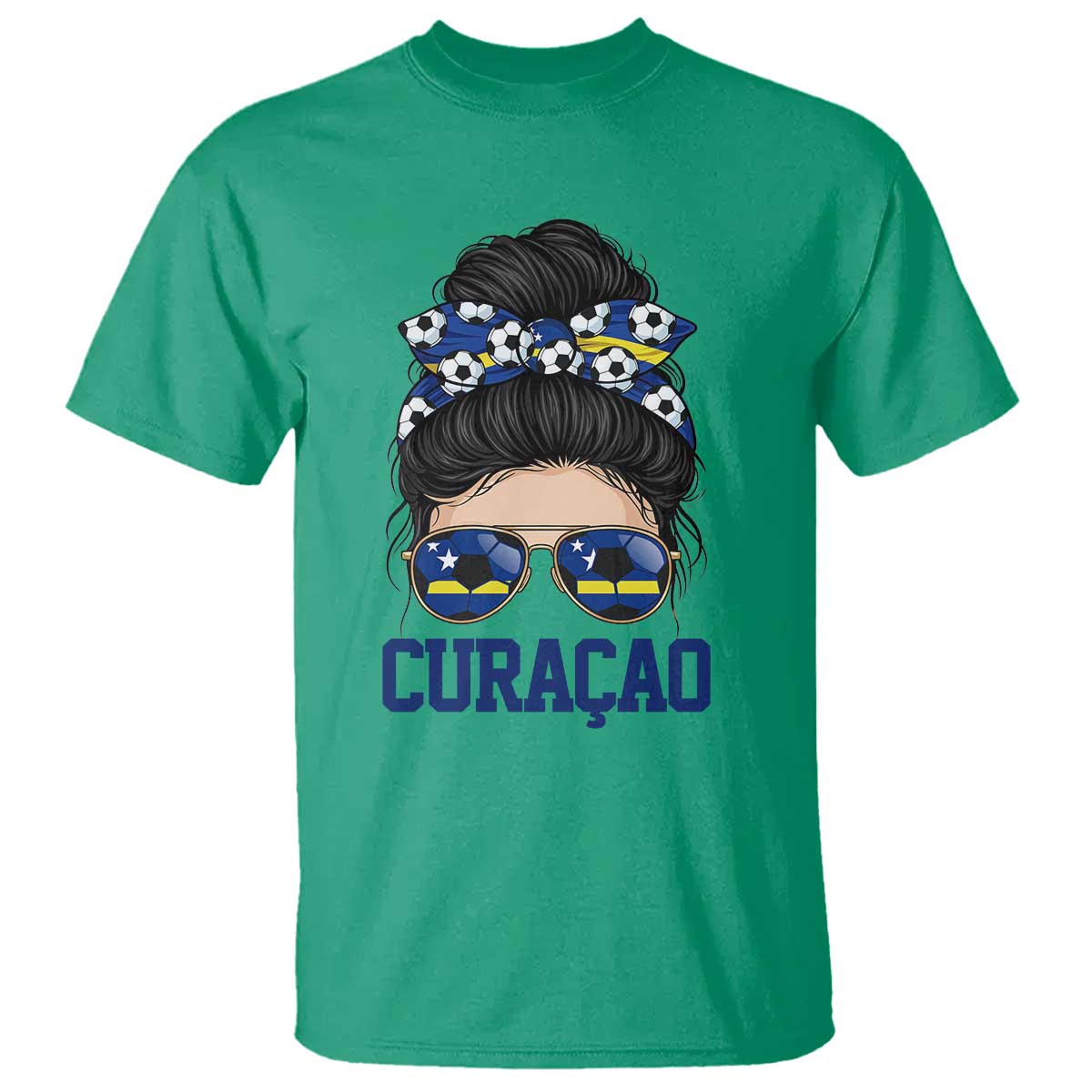 Curacao Soccer Messy Bun Girl T Shirt Proud Curacaoan Heritage Gift