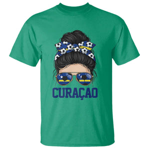 Curacao Soccer Messy Bun Girl T Shirt Proud Curacaoan Heritage Gift