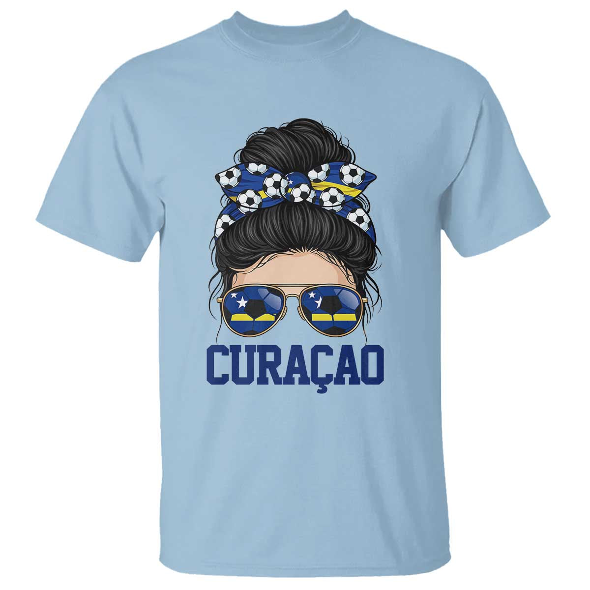 Curacao Soccer Messy Bun Girl T Shirt Proud Curacaoan Heritage Gift