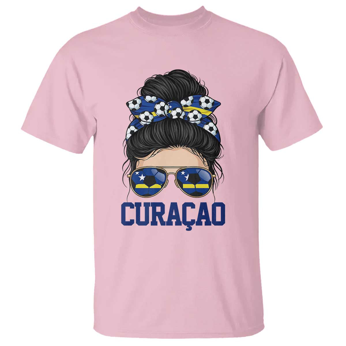 Curacao Soccer Messy Bun Girl T Shirt Proud Curacaoan Heritage Gift