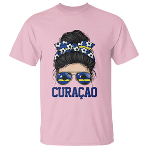 Curacao Soccer Messy Bun Girl T Shirt Proud Curacaoan Heritage Gift