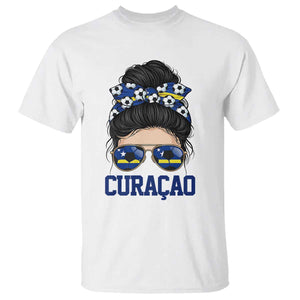 Curacao Soccer Messy Bun Girl T Shirt Proud Curacaoan Heritage Gift