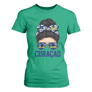 Curacao Soccer Messy Bun Girl T Shirt For Women Proud Curacaoan Heritage Gift