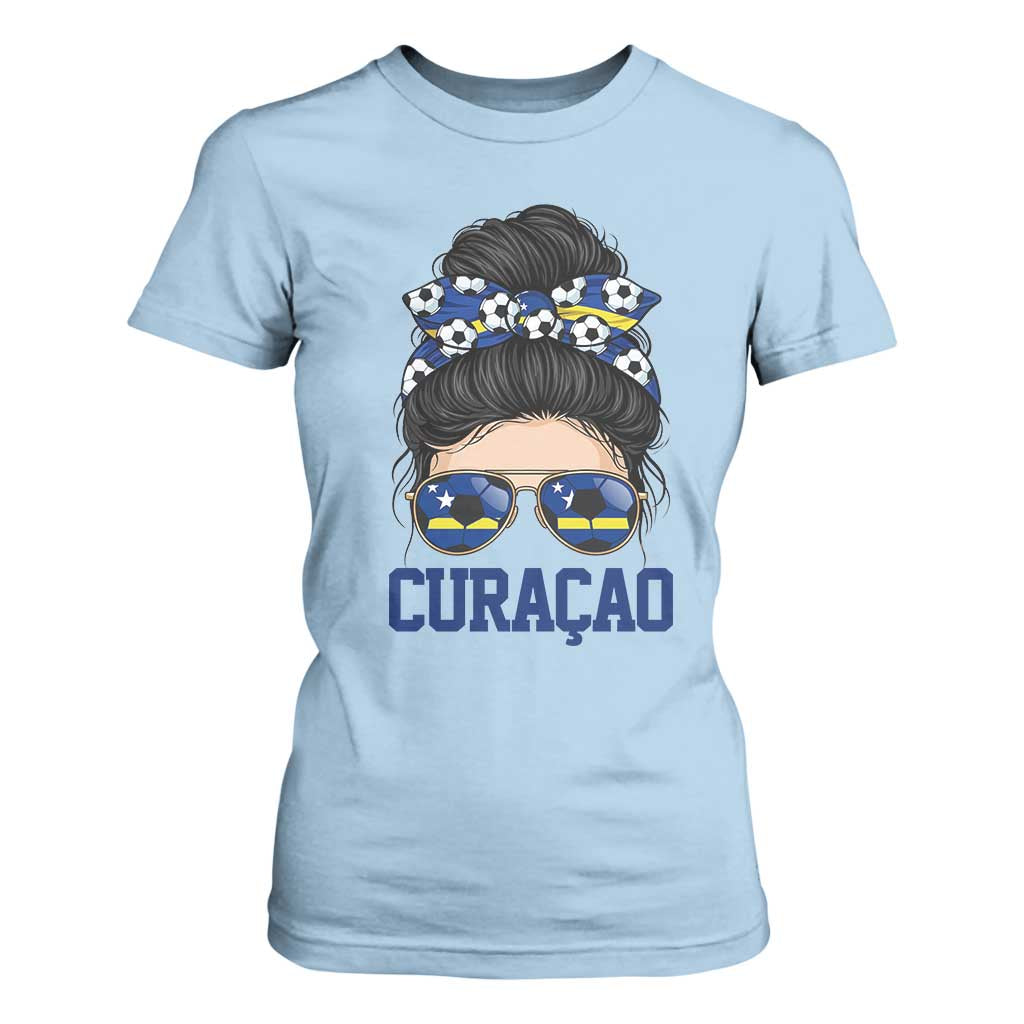 Curacao Soccer Messy Bun Girl T Shirt For Women Proud Curacaoan Heritage Gift