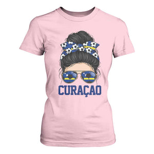 Curacao Soccer Messy Bun Girl T Shirt For Women Proud Curacaoan Heritage Gift