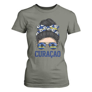 Curacao Soccer Messy Bun Girl T Shirt For Women Proud Curacaoan Heritage Gift