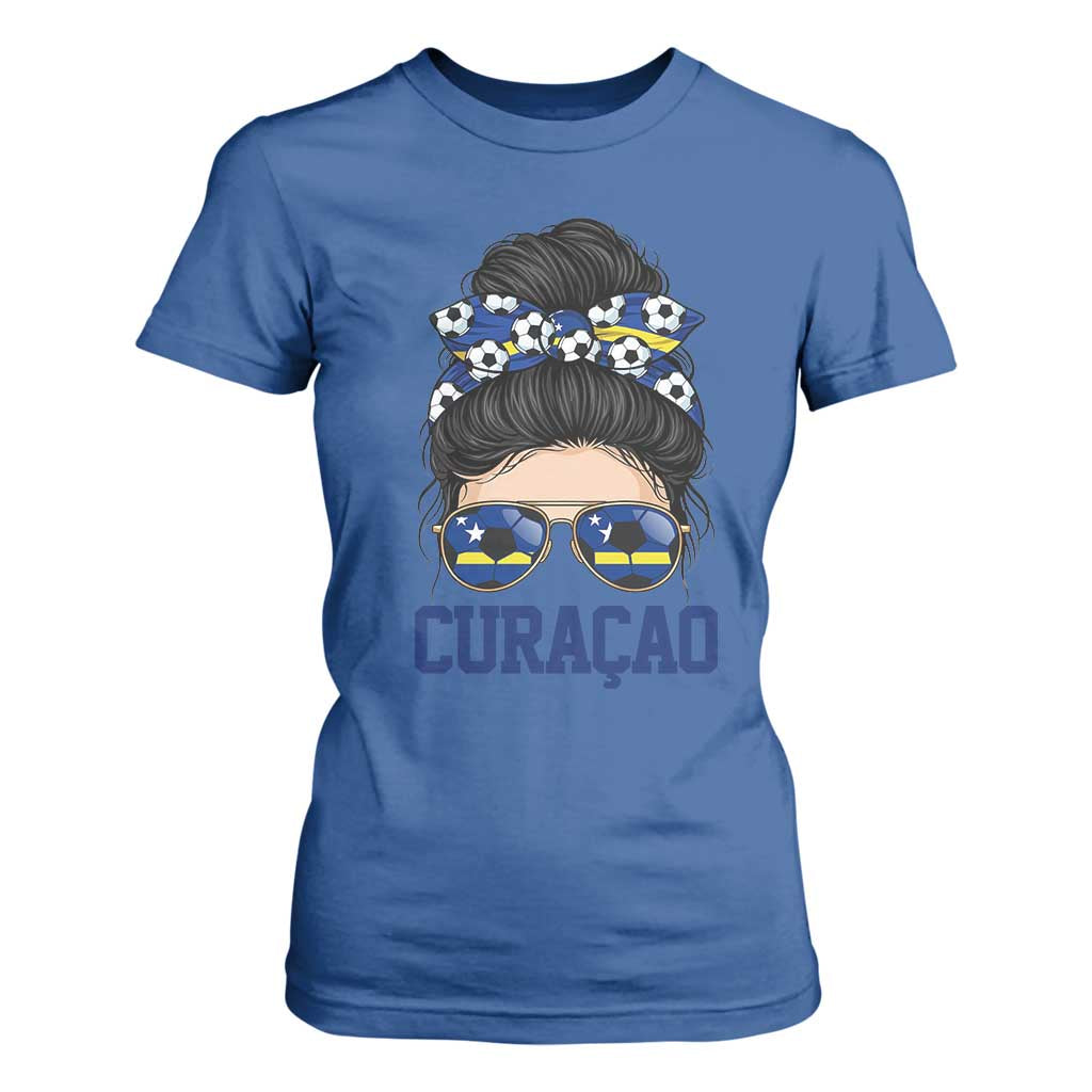 Curacao Soccer Messy Bun Girl T Shirt For Women Proud Curacaoan Heritage Gift