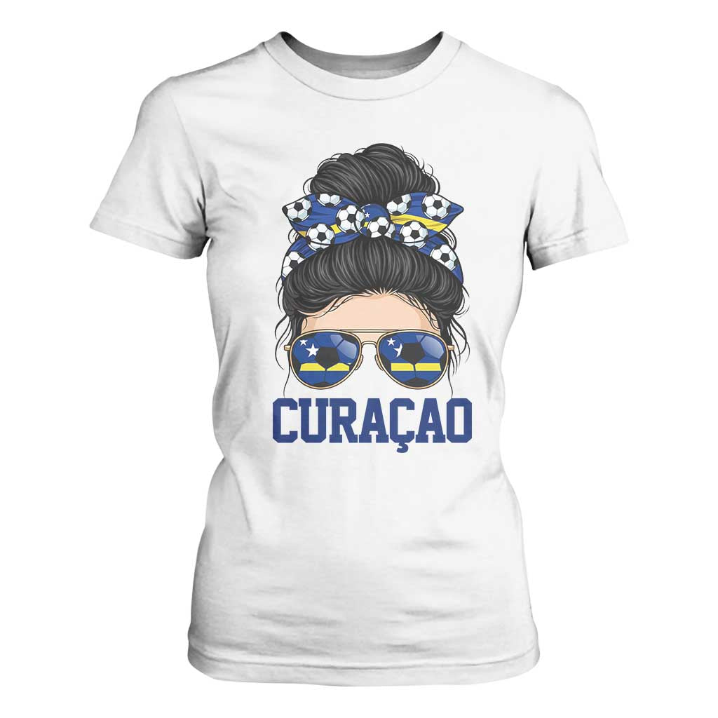 Curacao Soccer Messy Bun Girl T Shirt For Women Proud Curacaoan Heritage Gift