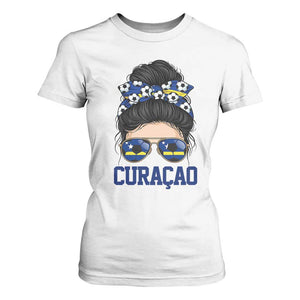 Curacao Soccer Messy Bun Girl T Shirt For Women Proud Curacaoan Heritage Gift