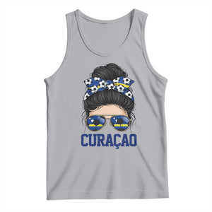 Curacao Soccer Messy Bun Girl Tank Top Proud Curacaoan Heritage Gift