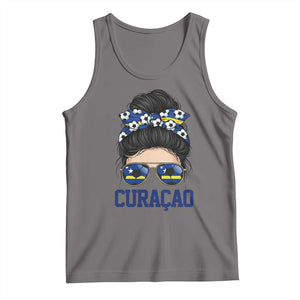 Curacao Soccer Messy Bun Girl Tank Top Proud Curacaoan Heritage Gift