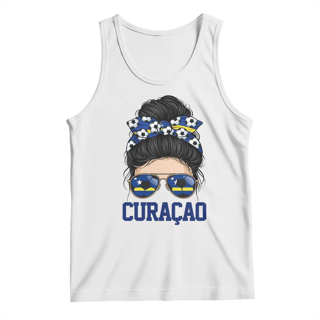 Curacao Soccer Messy Bun Girl Tank Top Proud Curacaoan Heritage Gift TS12 White Print Your Wear
