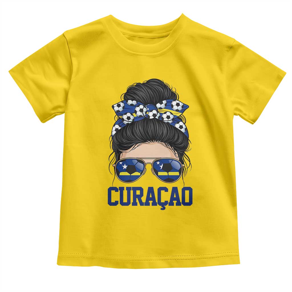 Curacao Soccer Messy Bun Girl Toddler T Shirt Proud Curacaoan Heritage Gift