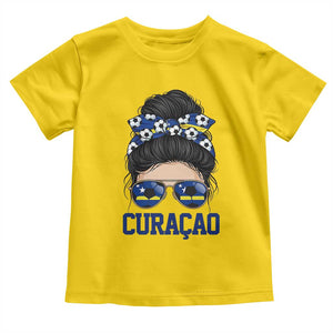 Curacao Soccer Messy Bun Girl Toddler T Shirt Proud Curacaoan Heritage Gift