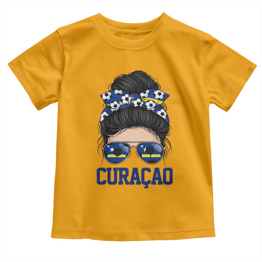 Curacao Soccer Messy Bun Girl Toddler T Shirt Proud Curacaoan Heritage Gift
