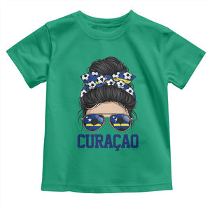 Curacao Soccer Messy Bun Girl Toddler T Shirt Proud Curacaoan Heritage Gift