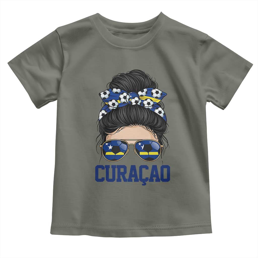 Curacao Soccer Messy Bun Girl Toddler T Shirt Proud Curacaoan Heritage Gift