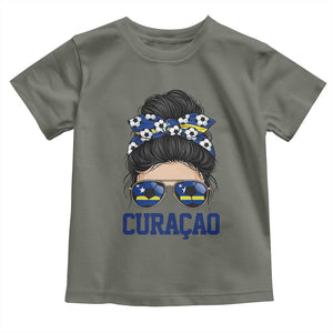 Curacao Soccer Messy Bun Girl Toddler T Shirt Proud Curacaoan Heritage Gift