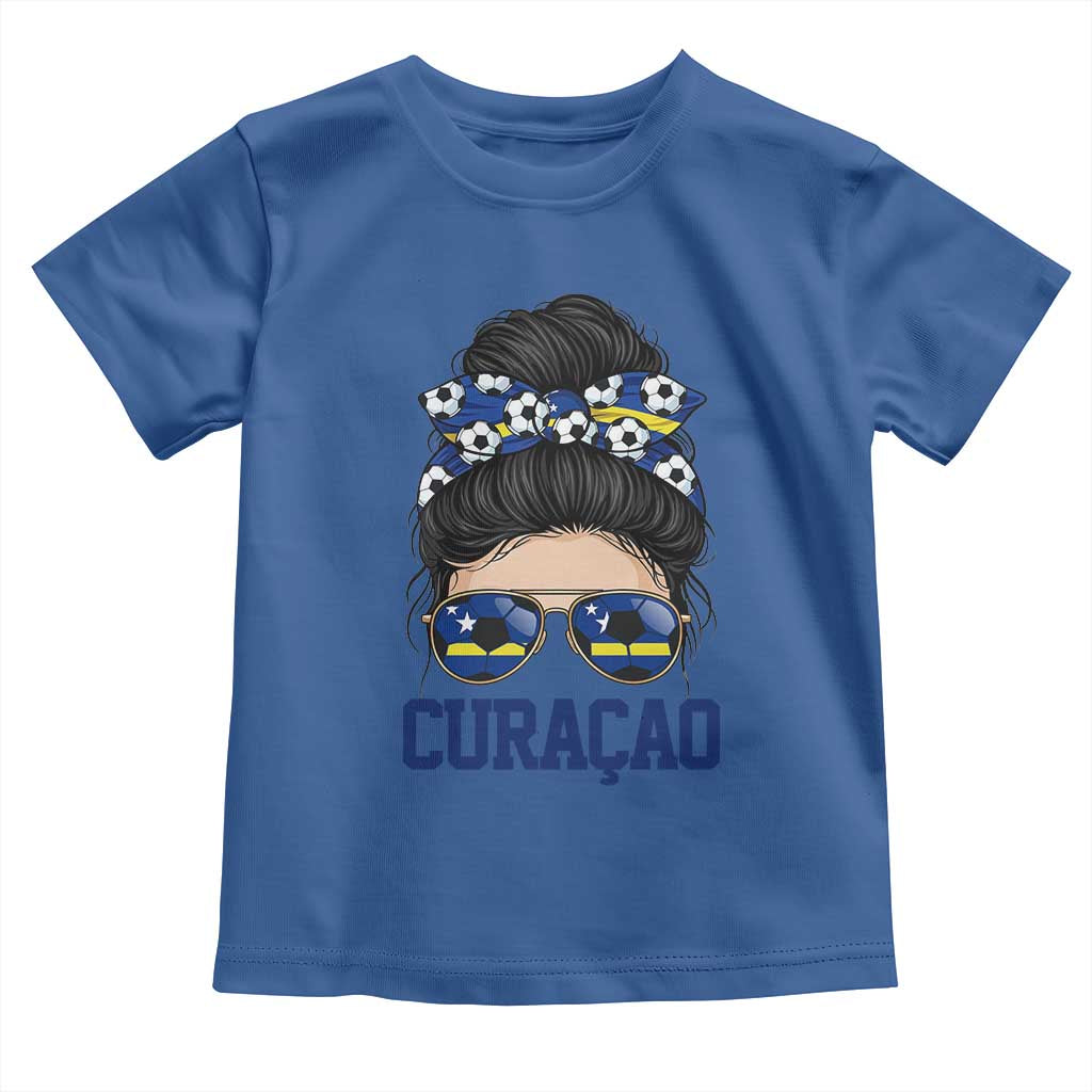 Curacao Soccer Messy Bun Girl Toddler T Shirt Proud Curacaoan Heritage Gift