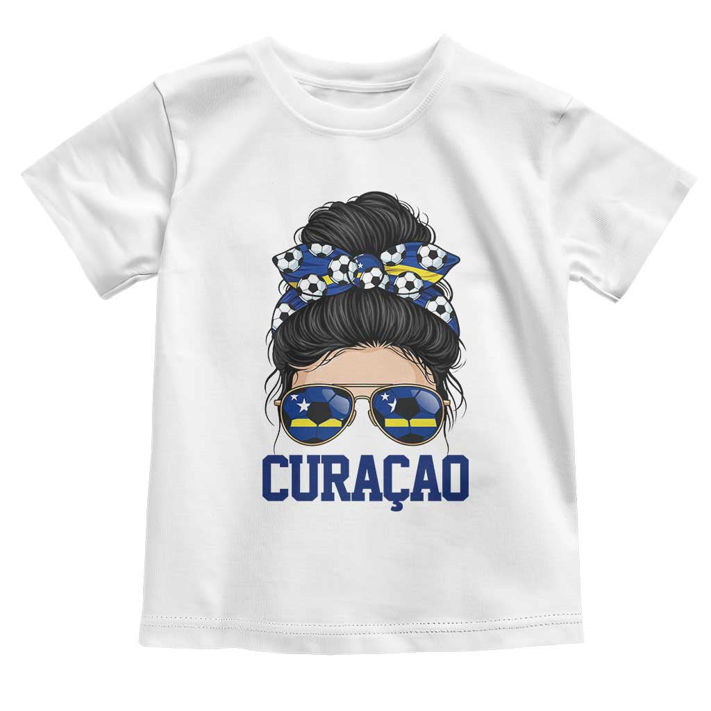 Curacao Soccer Messy Bun Girl Toddler T Shirt Proud Curacaoan Heritage Gift TS12 White Print Your Wear