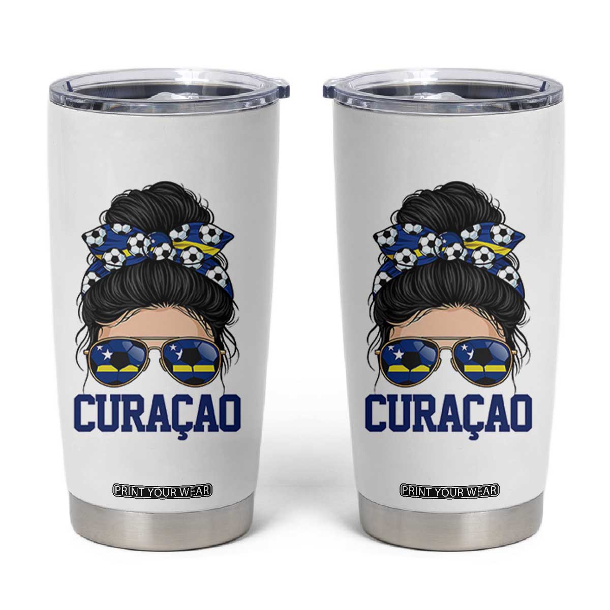 Curacao Soccer Messy Bun Girl Tumbler Cup Proud Curacaoan Heritage Gift