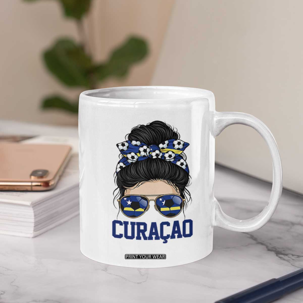 Curacao Soccer Messy Bun Girl Coffee Mug Proud Curacaoan Heritage Gift