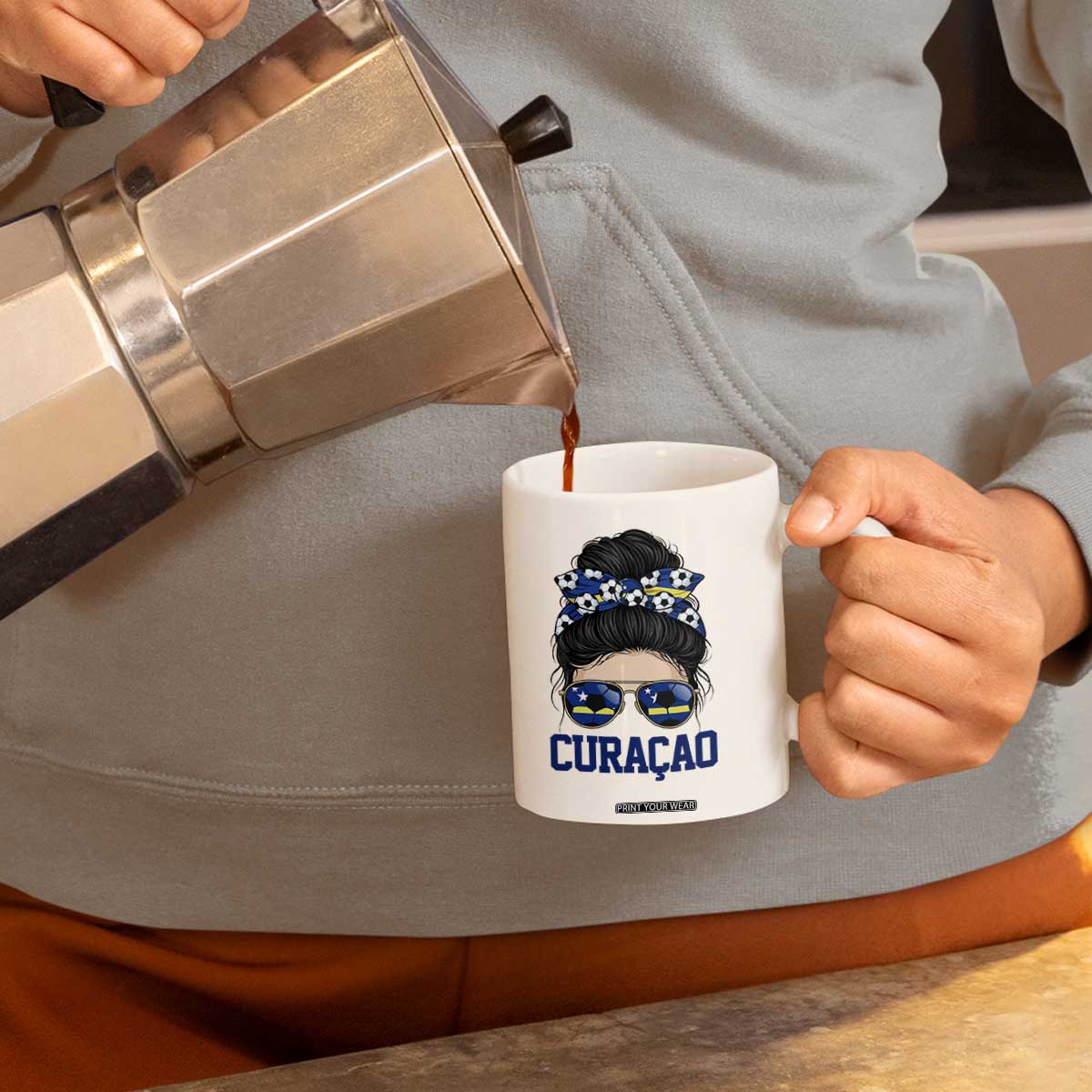 Curacao Soccer Messy Bun Girl Coffee Mug Proud Curacaoan Heritage Gift