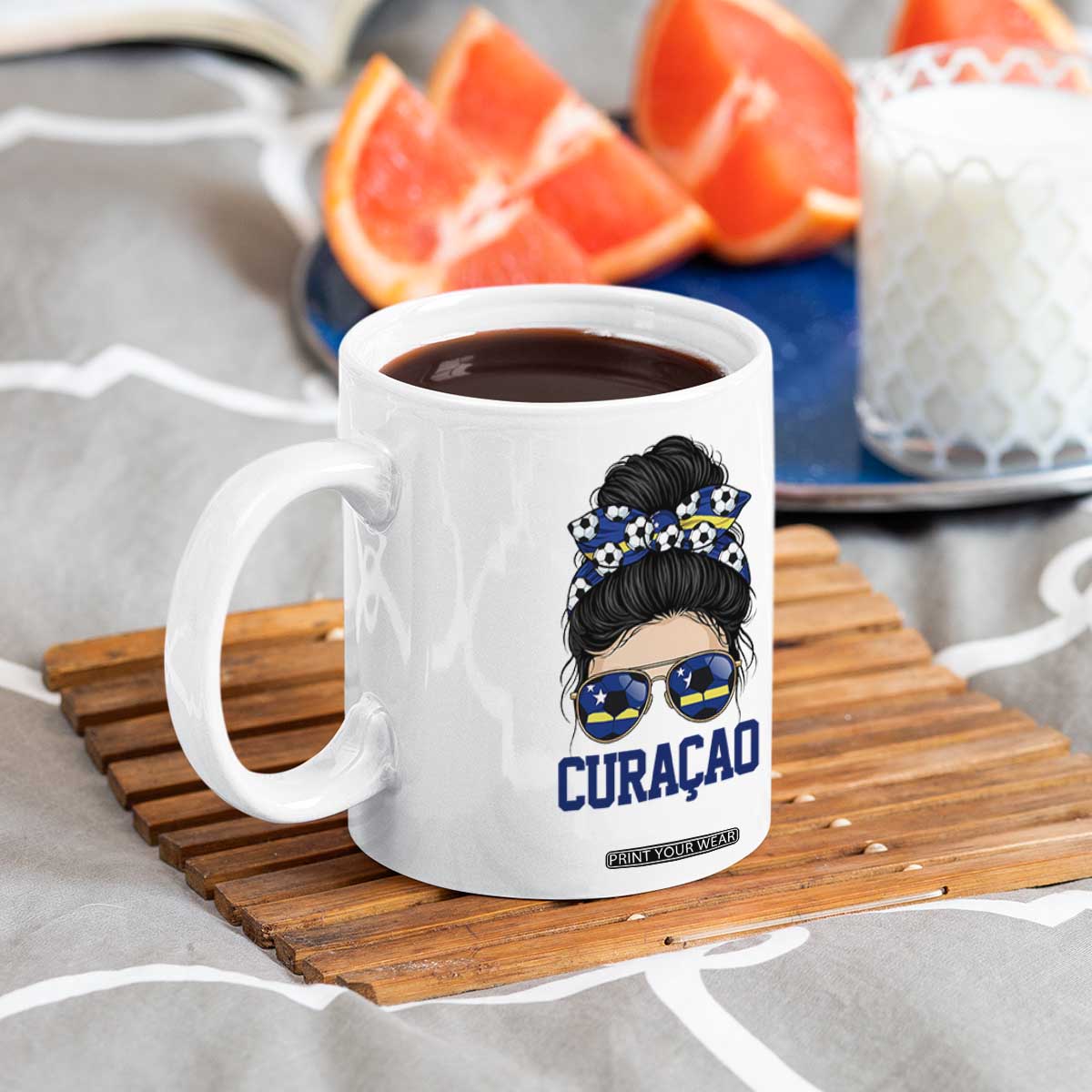 Curacao Soccer Messy Bun Girl Coffee Mug Proud Curacaoan Heritage Gift